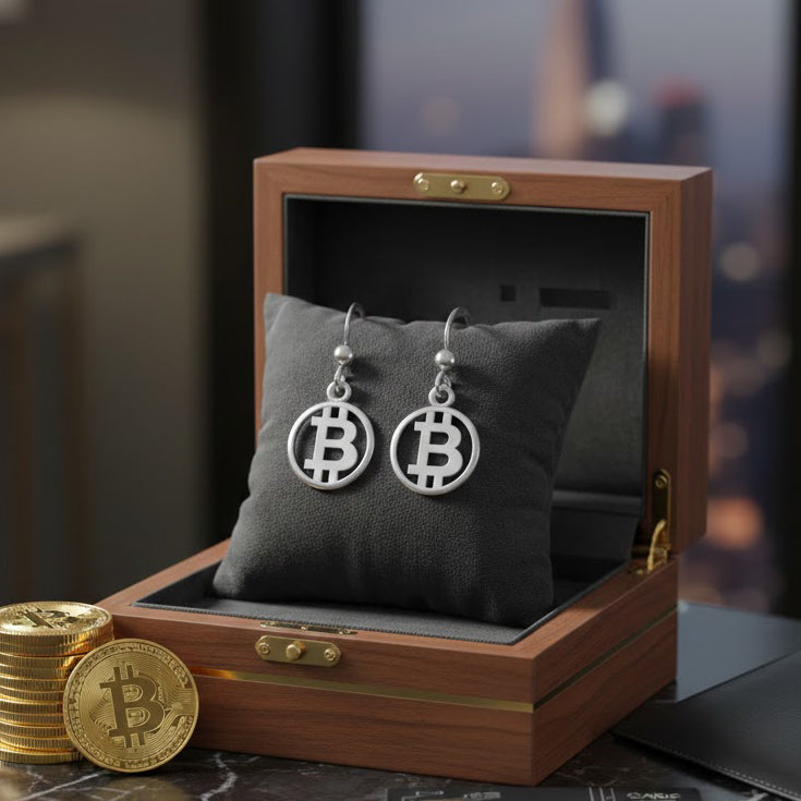 Bitcoin Sterling Silver Plated over Solid Brass Small Earrings BER1957*