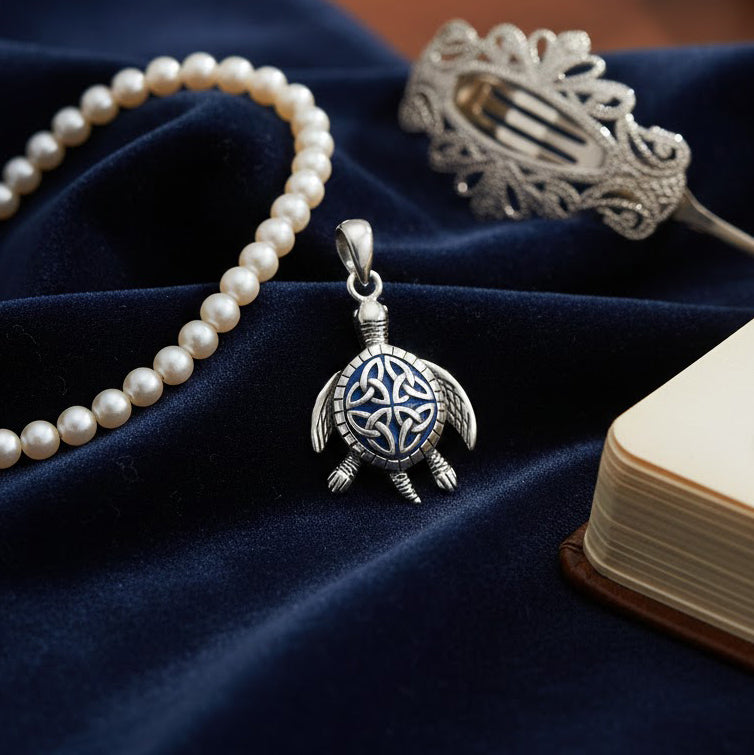 Celtic Sea Turtle Sterling Silver Plated over Solid Brass Pendant BPD082*