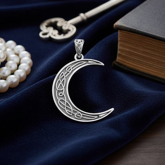 Celtic Crescent Moon Sterling Silver Plated over Solid Brass Pendant BPD4135*