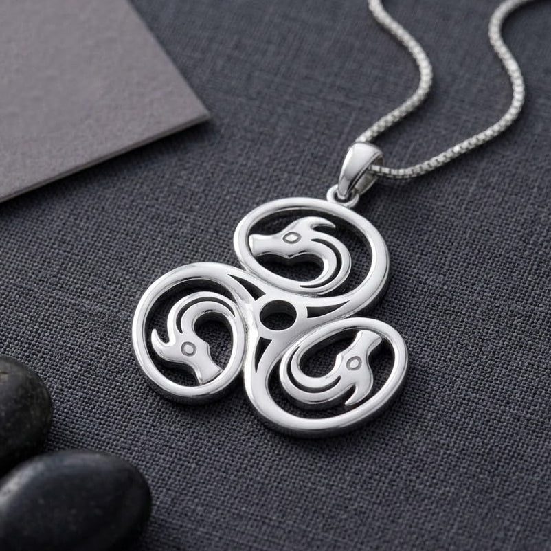 3 Dragons Sterling Silver Plated over Solid Brass Pendant BTP088*