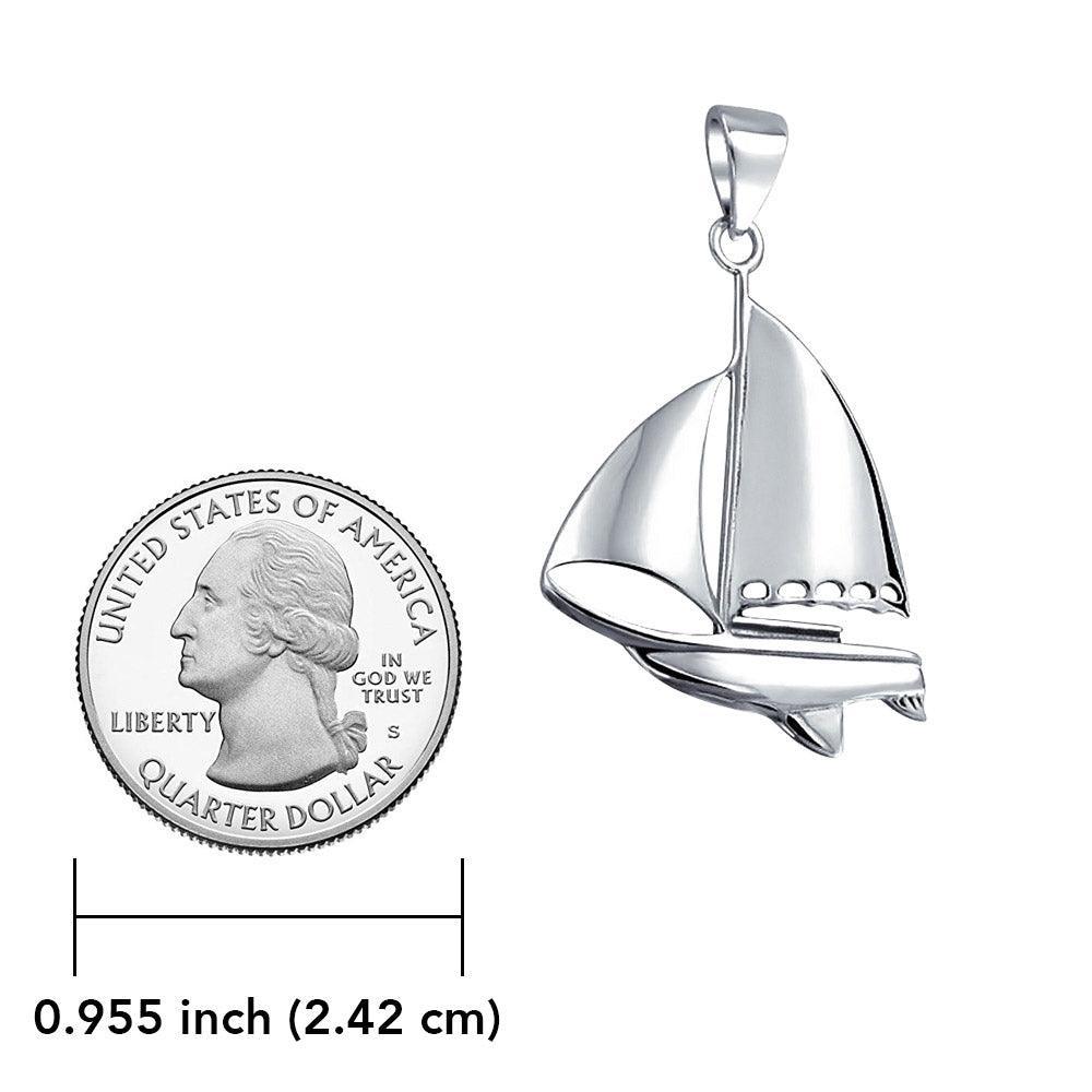 Rushing on a sea adventure ~ Sail Boat Silver Pendant with Chain Set TSE695 - peterstone.dropshipping