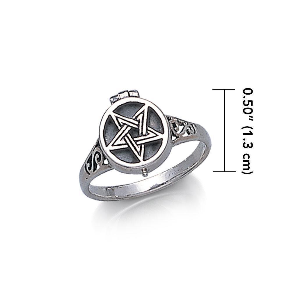 Silver Pentagram Pentacle Poison Ring JR271