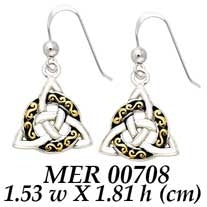 Celtic Knotwork Trinity Sterling Silver with 18K Gold Accent Earring MER708