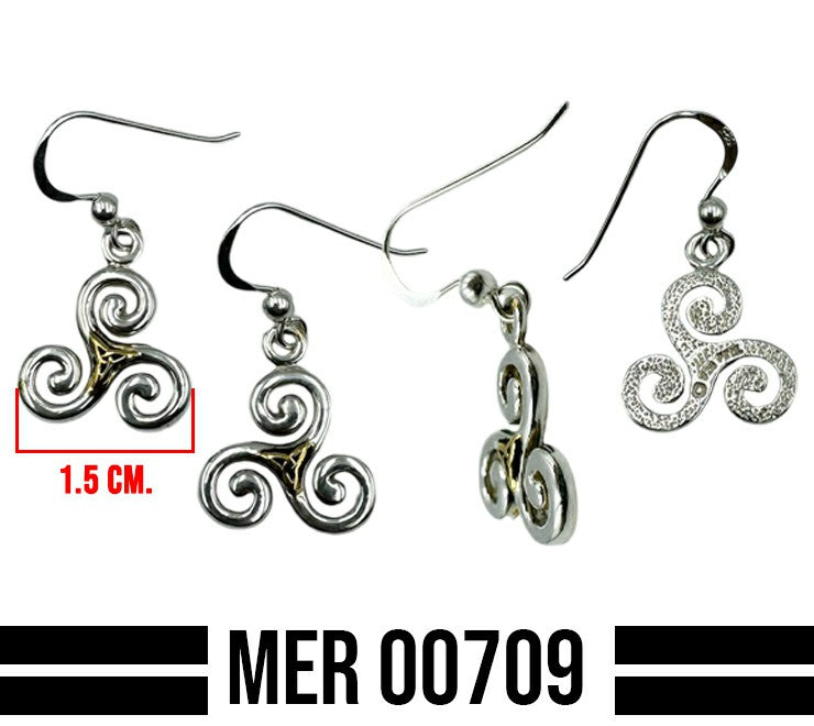 The road to eternal life ~ Celtic Celtic Triskele or Triskelion Sterling Silver with 18K Gold Accent Dangle Earrings MER709