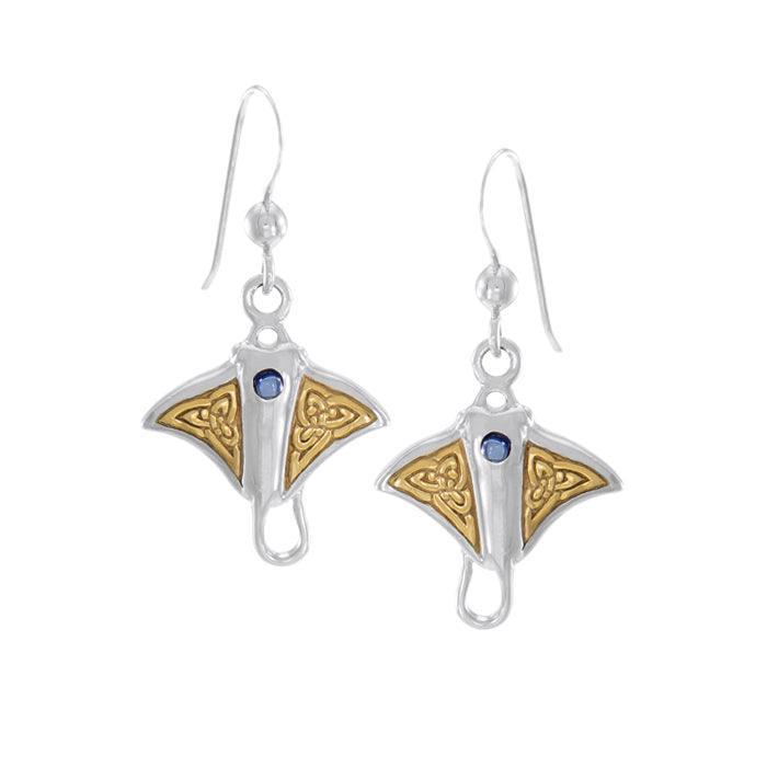 Celtic Manta Ray Sterling Silver and Gold Accents Hook Earring MER037 - DiveSilver Jewelry