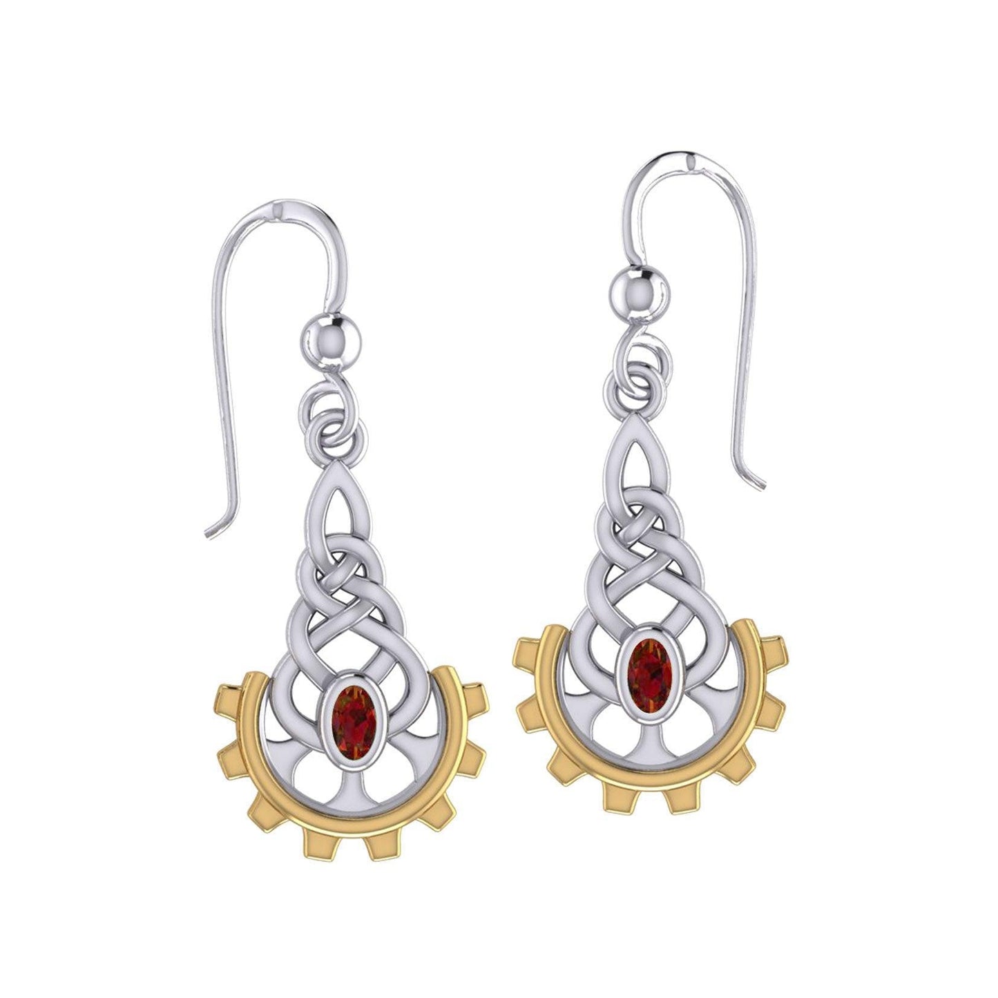 Steampunk Celtic Silver and Gold Accent Earrings with Gemstone MER2116