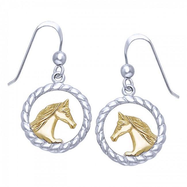 Friesian Horse in Rope Braid Silver & Gold Earrings MER535