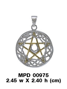Celtic Knotwork Pentacle Silver with 14K Gold Accent Pendant by Courtney MPD975