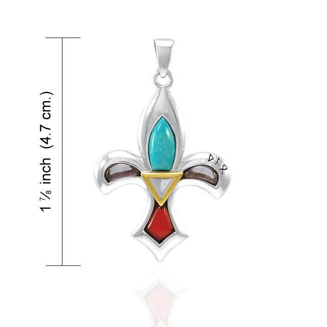 Royal Excellence in Fleur-de-Lis ~ Sterling Silver Jewelry Pendant with 18k Gold accent and Natural Gemstones MPD1478
