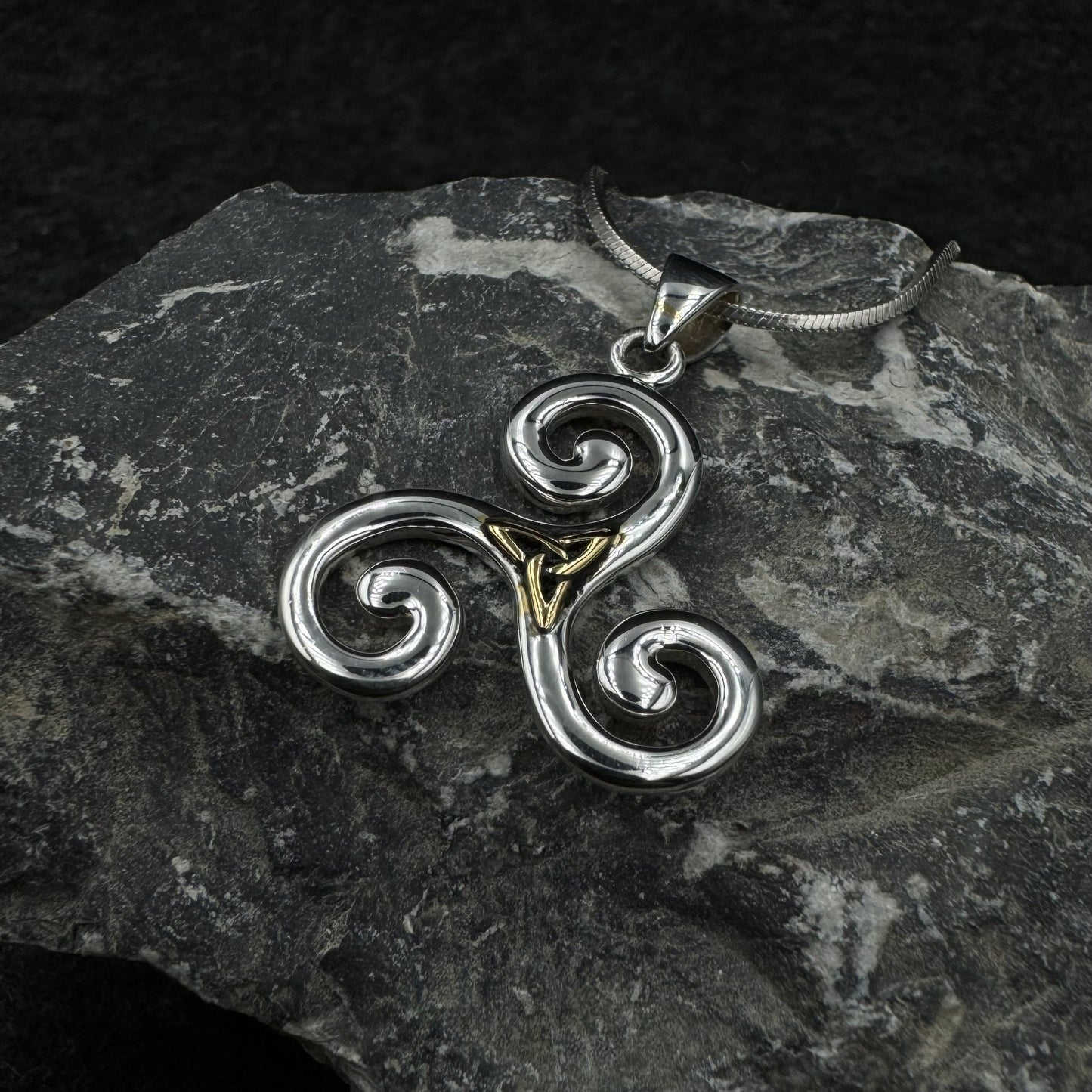 Streamlined artistic representation ~ Celtic Triquetra Sterling Silver 18K Gold Accent Pendant MPD1817