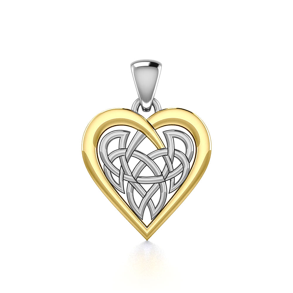 Celtic Knot Heart Sterling Silver and 14K Gold Accent Pendant MPD3015