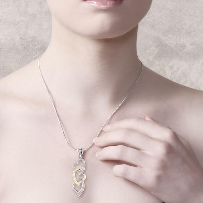 3 Hearts Together Silver and Gold Accents Pendant MPD3602