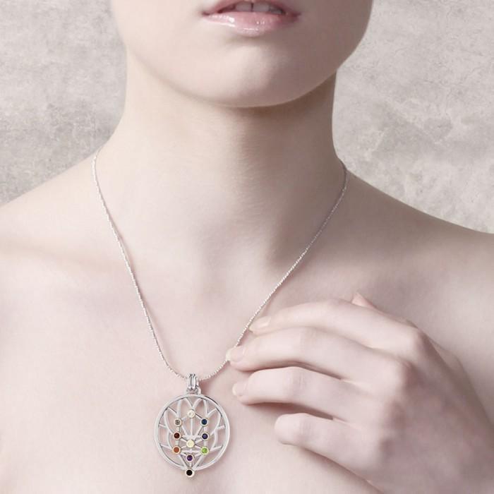 Tree of life Pendant with beautiful exotic Kabbalah Chakra Gemstone MPD3892