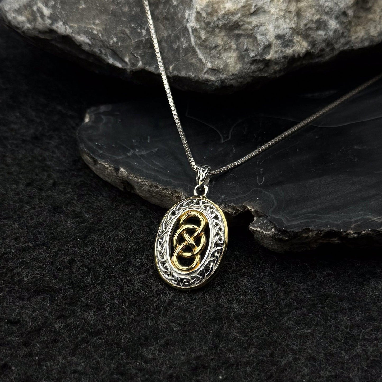 The present is eternal ~ Celtic Knotwork Sterling Silver Pendant Jewelry with Gold accent MPD4133 - Wholesale Jewelry