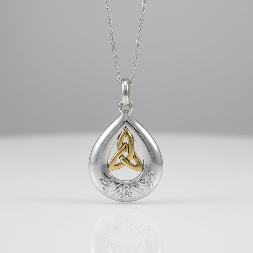 Teardrop shape & Trinity Knot Sterling Silver with 14K Gold Accent Pendant MPD4635*