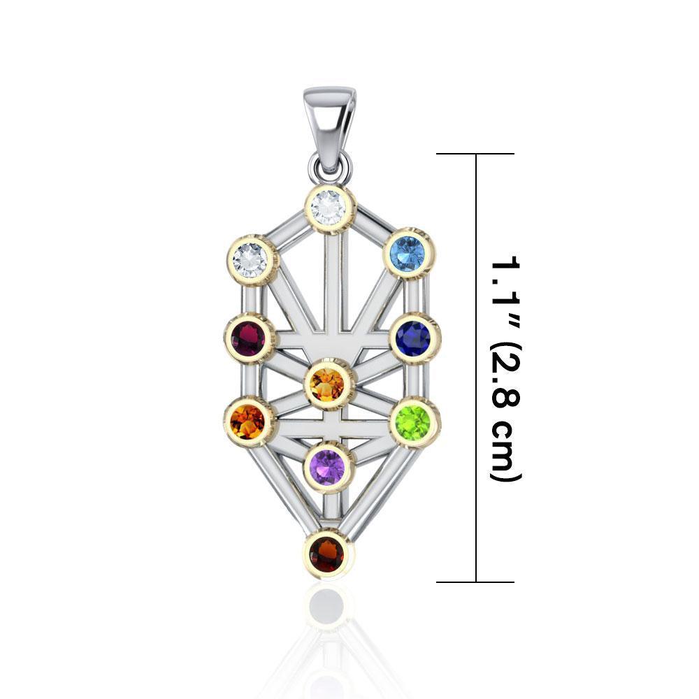 Kabbalah with Chakra Gemstone Silver and Gold Pendant MPD5074
