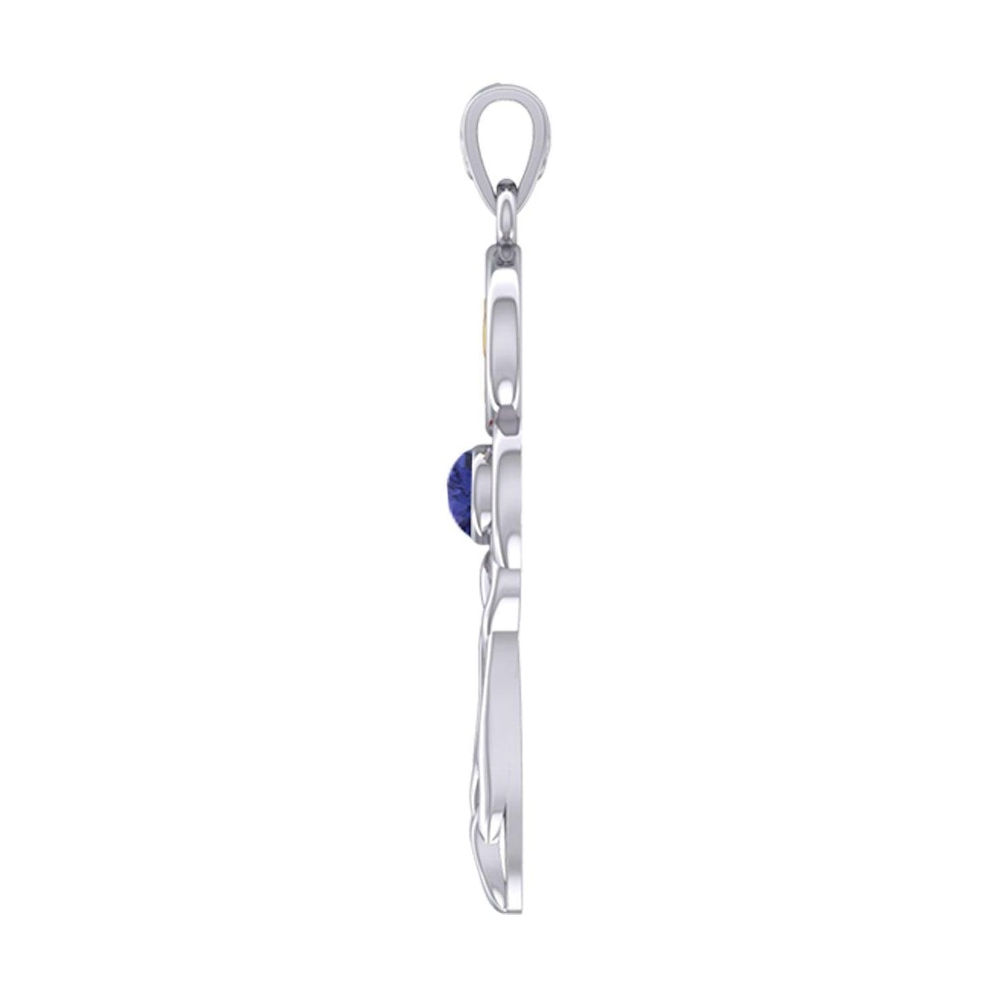 Celtic Goddess Virgo Astrology Zodiac Sign Silver and Gold Accents Pendant with Created Sapphire MPD5940