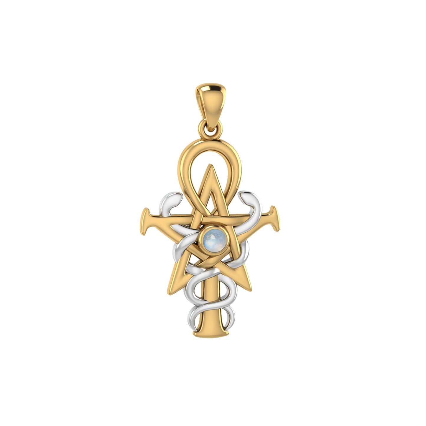 Oberon Zell Penkhaduce Wizardry Symbol Sterling Silver and 14K Gold Accents and Rainbow Moonstone Pendant MPD6333