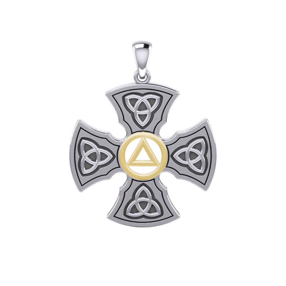 Templar Cross with AA Symbol Sterling Silver with 14K Gold Accent Pendant MPD6376