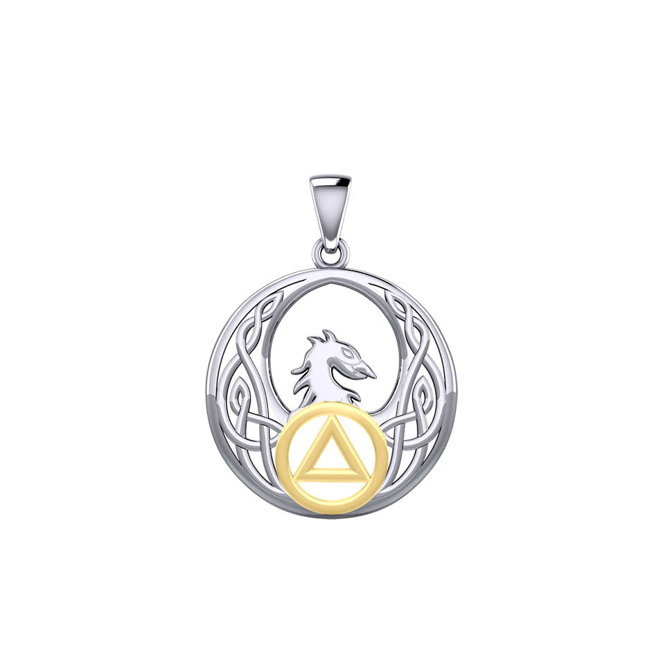Celtic Phoenix with AA Recovery Symbol Sterling Silver with 14K Gold Accent Pendant MPD6431