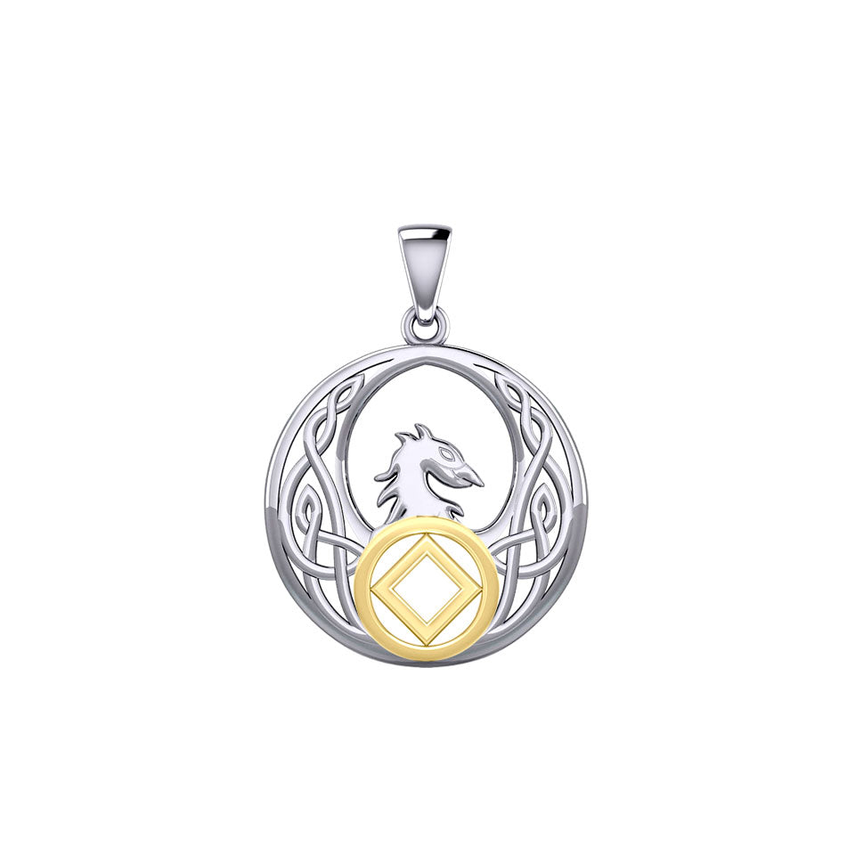Celtic Phoenix with NA Recovery Symbol Sterling Silver with 14K Gold Accent Pendant MPD6432