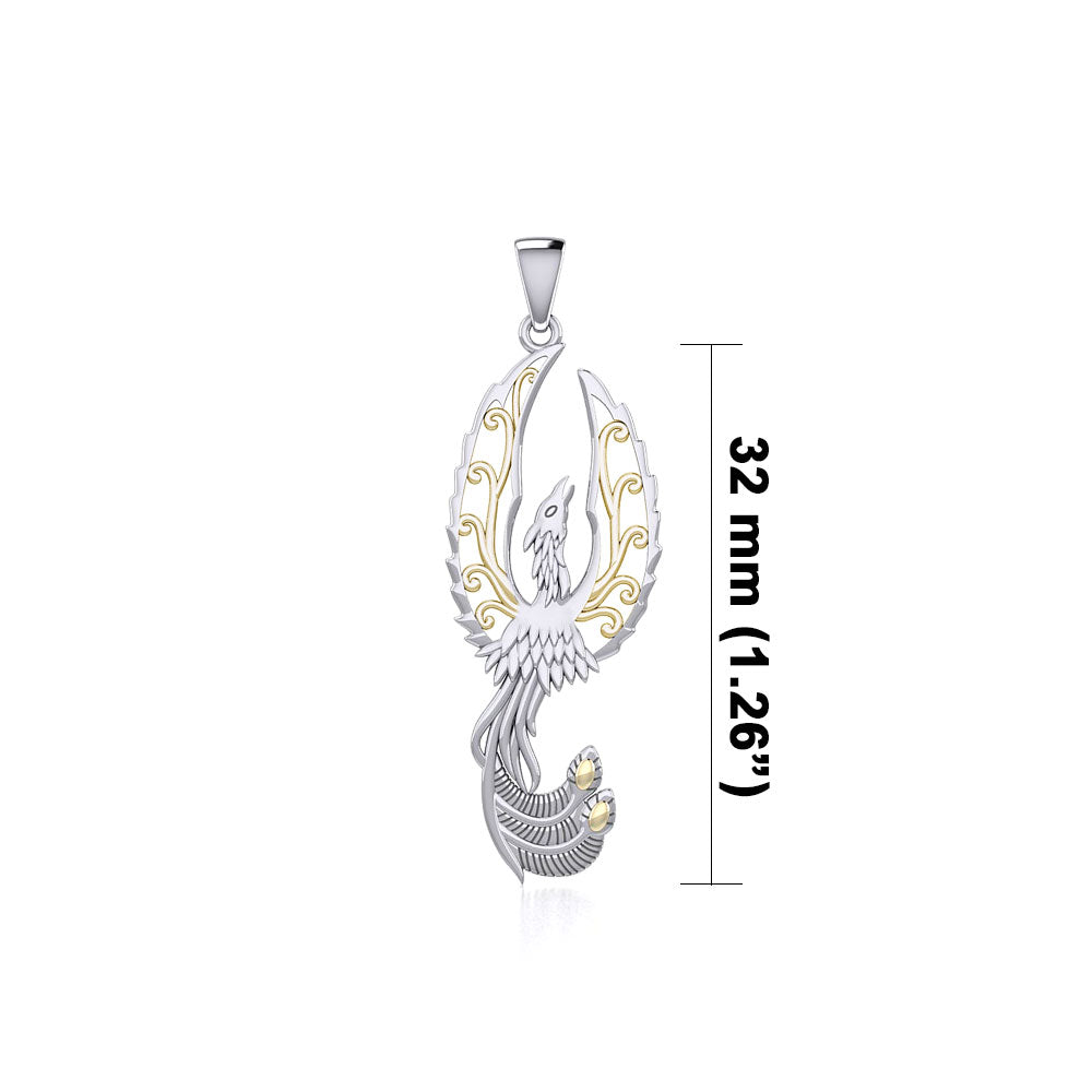 Mythical Phoenix Sterling Silver and 14K Gold Accent Small Pendant MPD6611