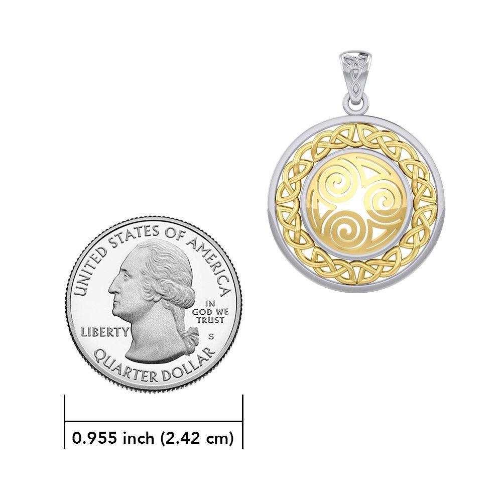 Celtic Knot Triskelion Spiral Silver with Gold Accent Pendant MPD727 - Wholesale Jewelry