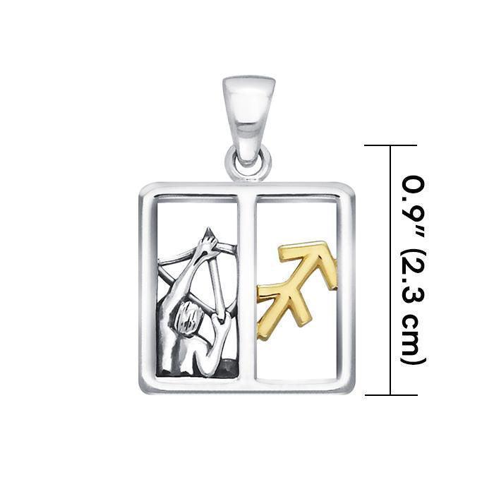 Sagittarius Zodiac Symbol Silver and 14K Gold Accent Pendant MPD922