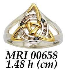 In the name of the Father, Son, and the Holy Ghst ~ Sterling Silver Celtic Trinity Knot Ring with 18k Gold accent and Gemstones MRI658
