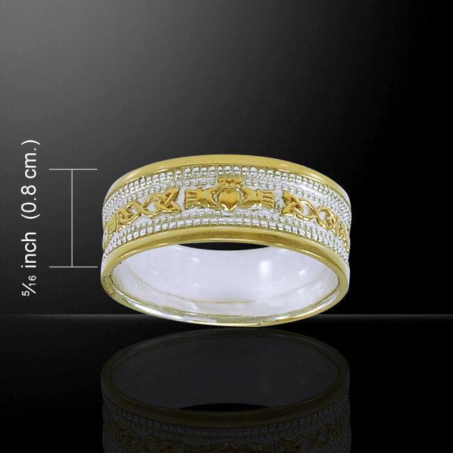 Evoke love, warmth, and passion ~ Celtic Knotwork Claddagh Sterling Silver Ring with 14k Gold accent MRI1318 - Wholesale Jewelry