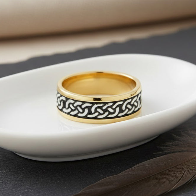 Celtic Knotwork Sterling Silver with 14K Gold Accent Ring MRI1586*