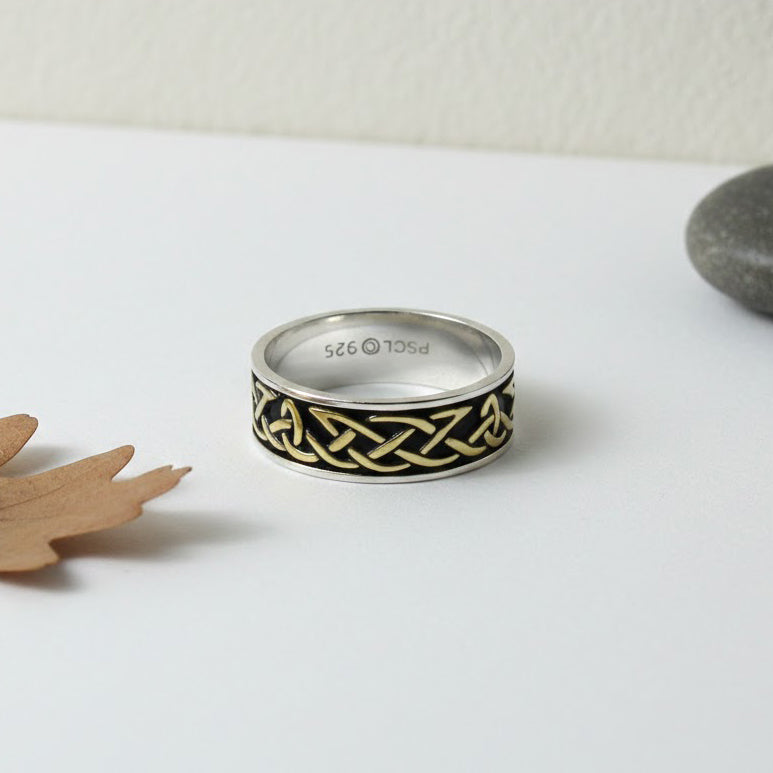 Celtic Knotwork Sterling Silver with 14K Gold Accent Ring MRI1760*