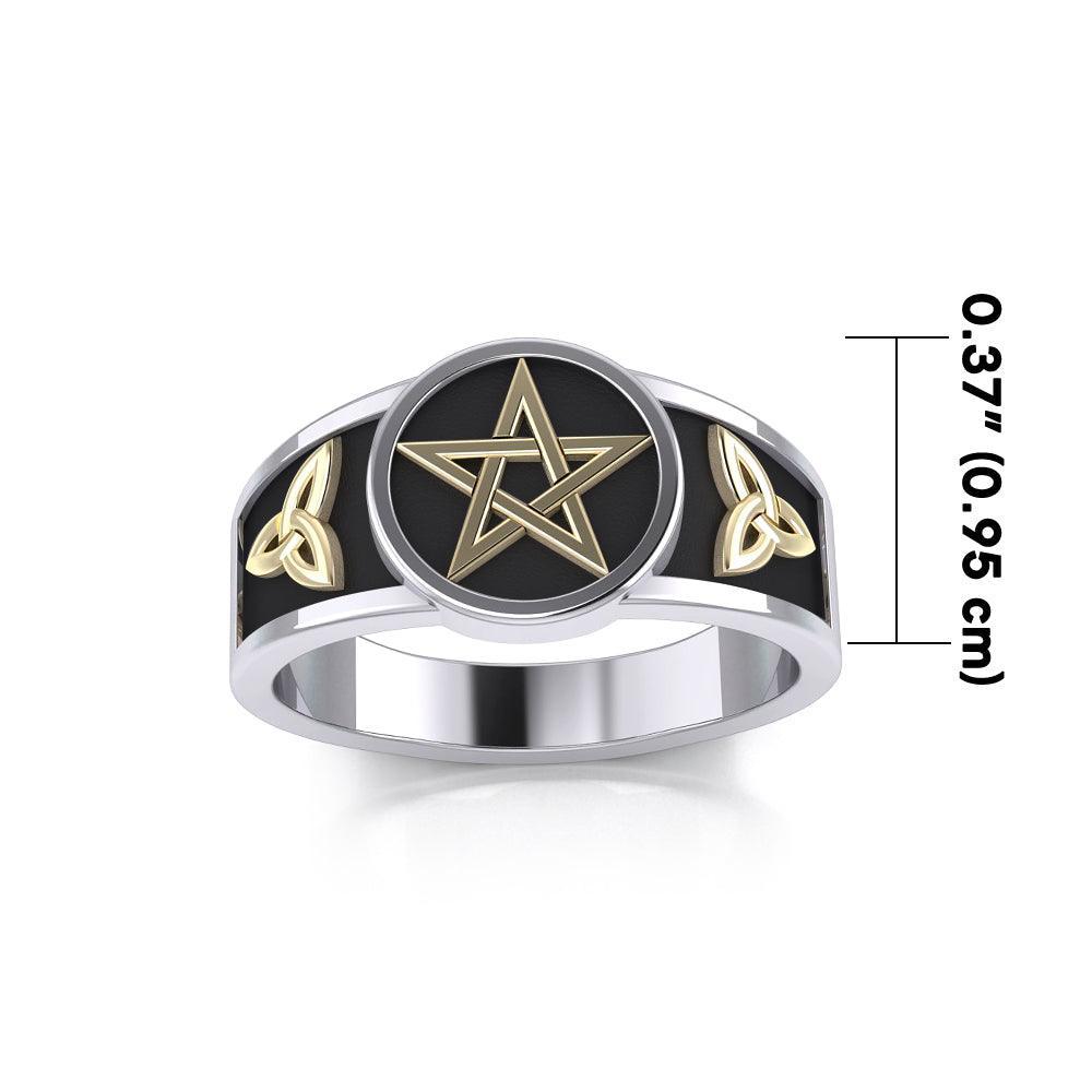 Pentacle with Trinity Knot Silver and Gold Vermeil Ring MRI2103 - Wholesale Jewelry