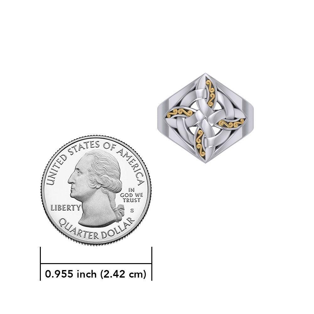 Celtic Four-Point Sterling Silver Ring with 18K Gold accent MRI655 - Wholesale Jewelry