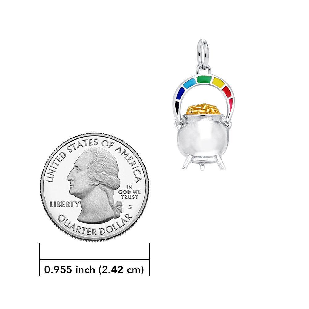 Unparalleled mystery of the pot of gold in a rainbow ~ Sterling Silver Goddess Danu Necklace Jewelry with 14k Gold accent MSE191