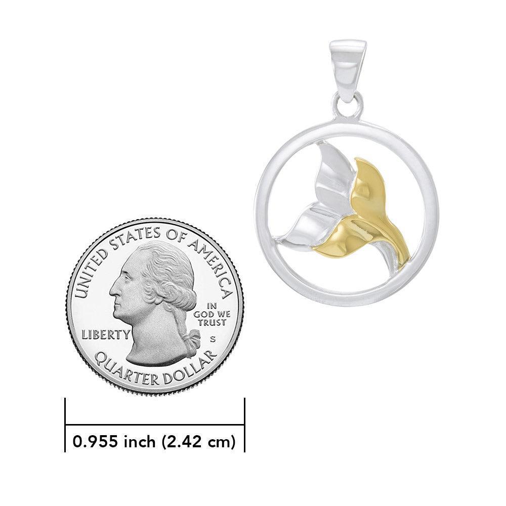 Double Whale Tail Sterling Silver with Gold Accent Pendant and Chain Set MSE974 - Wholesale Jewelry