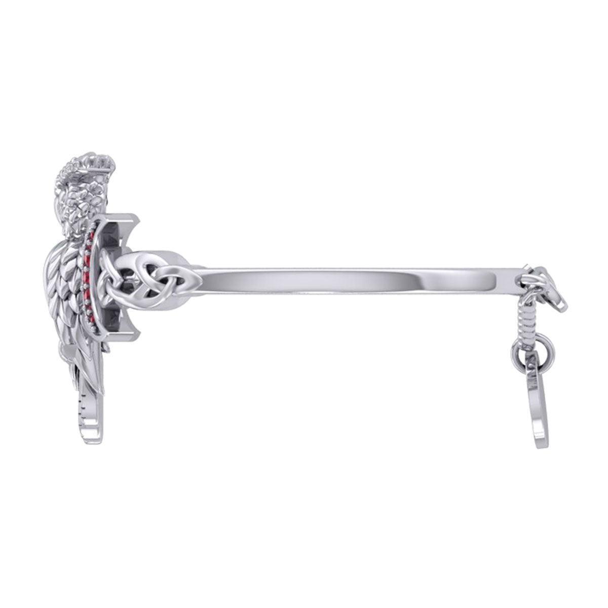 Great Horned Owl with Crescent Moon and Celtic Heart Silver Cuff Bracelet TBA290
