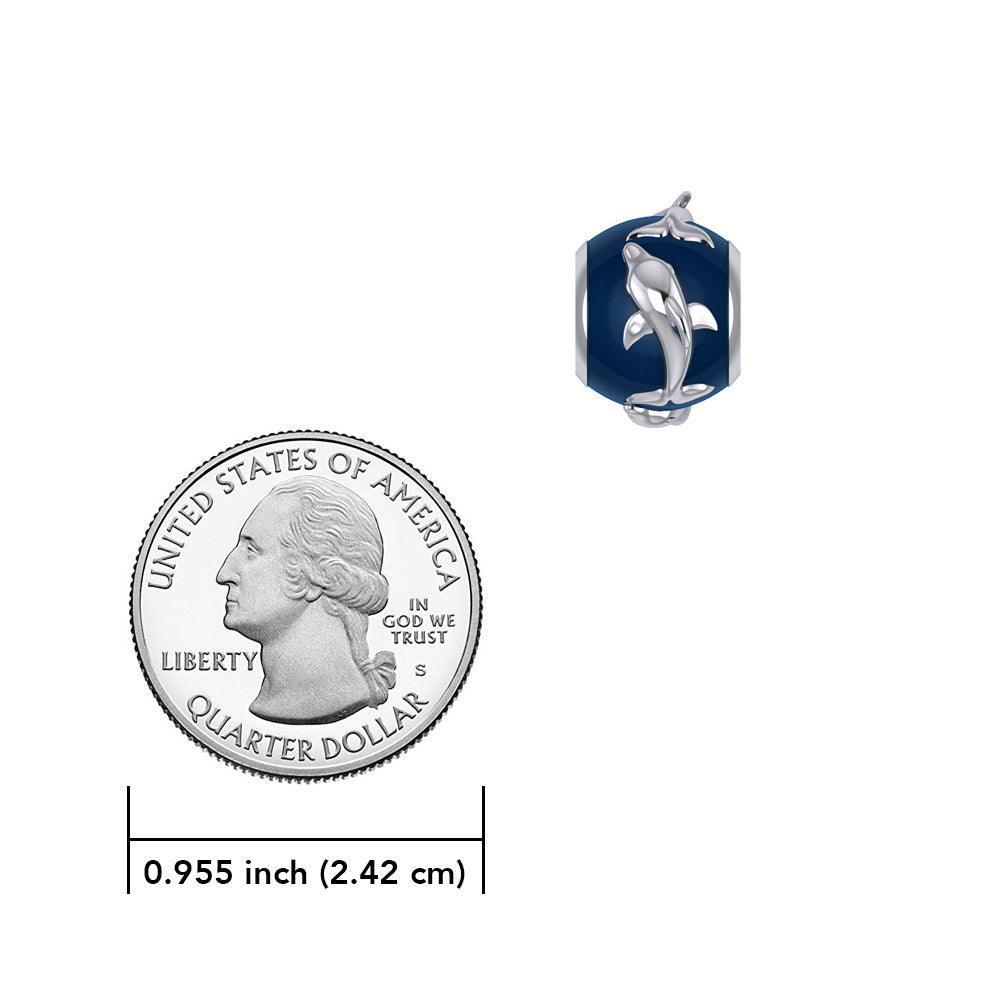 Dolphin Silver Bead with Navy Blue Enamel TBD372 - peterstone.dropshipping