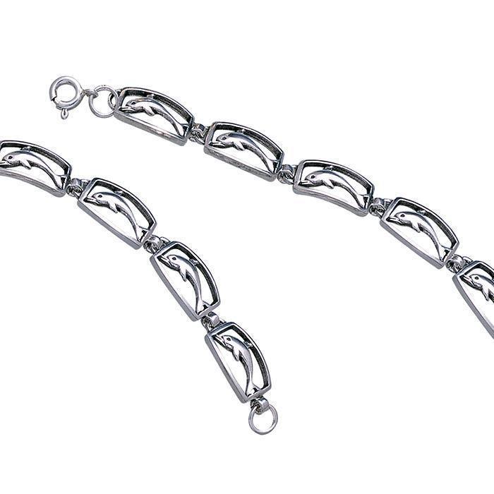 Dolphins in Rectangles Silver Bracelet TBG449