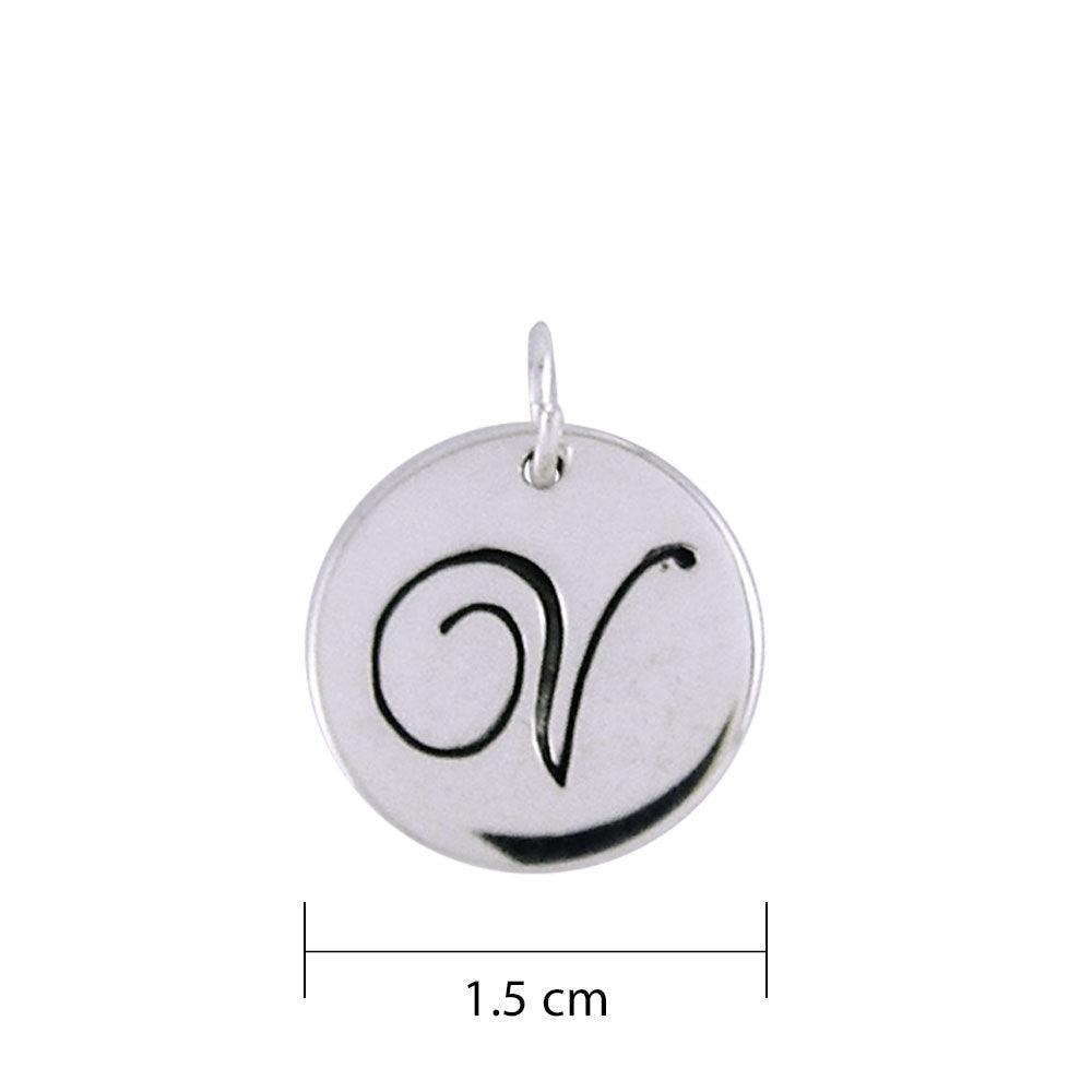 Letter V Silver Disc Charm TCM381