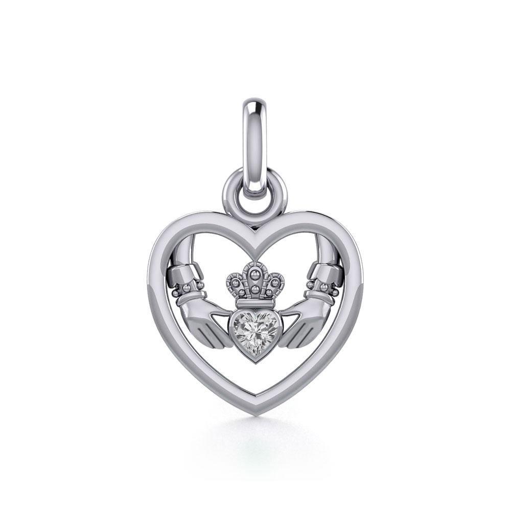 Claddagh in Heart Silver Charm with Gemstone TCM666
