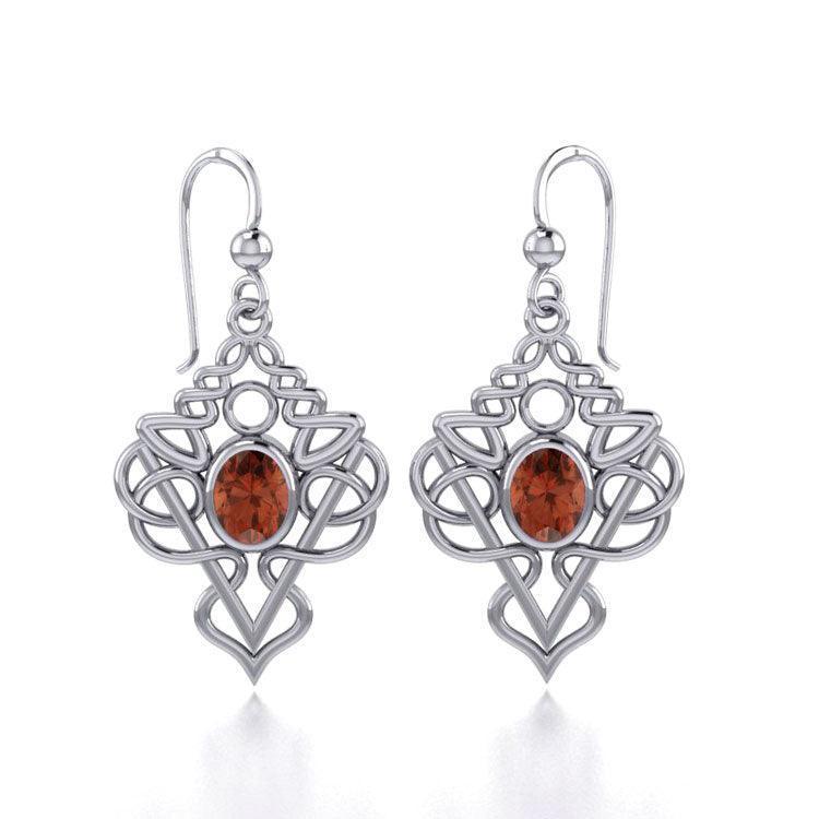 True Celtic pride ~ Sterling Silver Jewelry Scottish Thistle Hook Earrings with a Sparkling Gemstone TE593