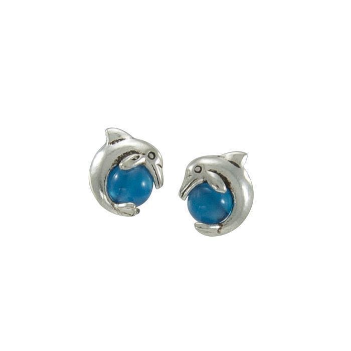 Dolphin and Stone Silver Silver Earrings TE748