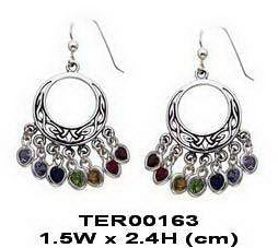 Let the healing begin ~ Celtick Knotwork Silver Hook Earrings with Dangling Chakra Gemstones TER163