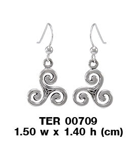 A symbolic happiness of the Trinity ~ Celtic Triskelion Trinity Knot Sterling Silver Plated over Solid Brass Earrings BER709