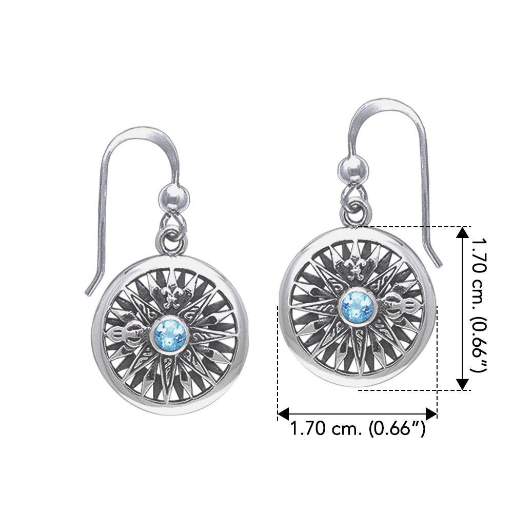 Sail to happiness and contentment ~ Celtic Knotwork Compass Sterling Silver Hook Earrings with Gemstone TER035 - peterstone.dropshipping