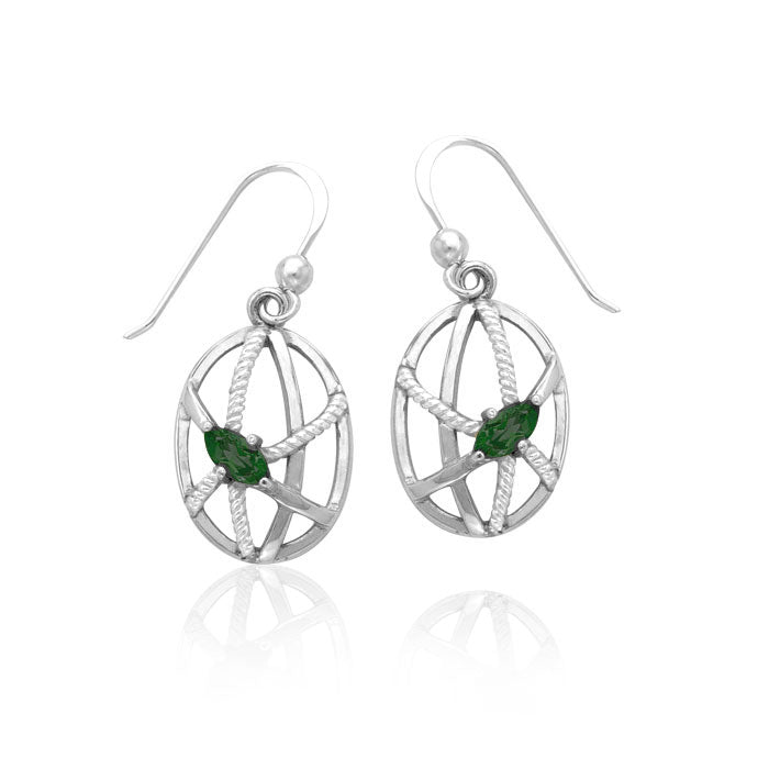 Contemporary Oval Shape with Rope Design Sterling Silver Earrings TER1253