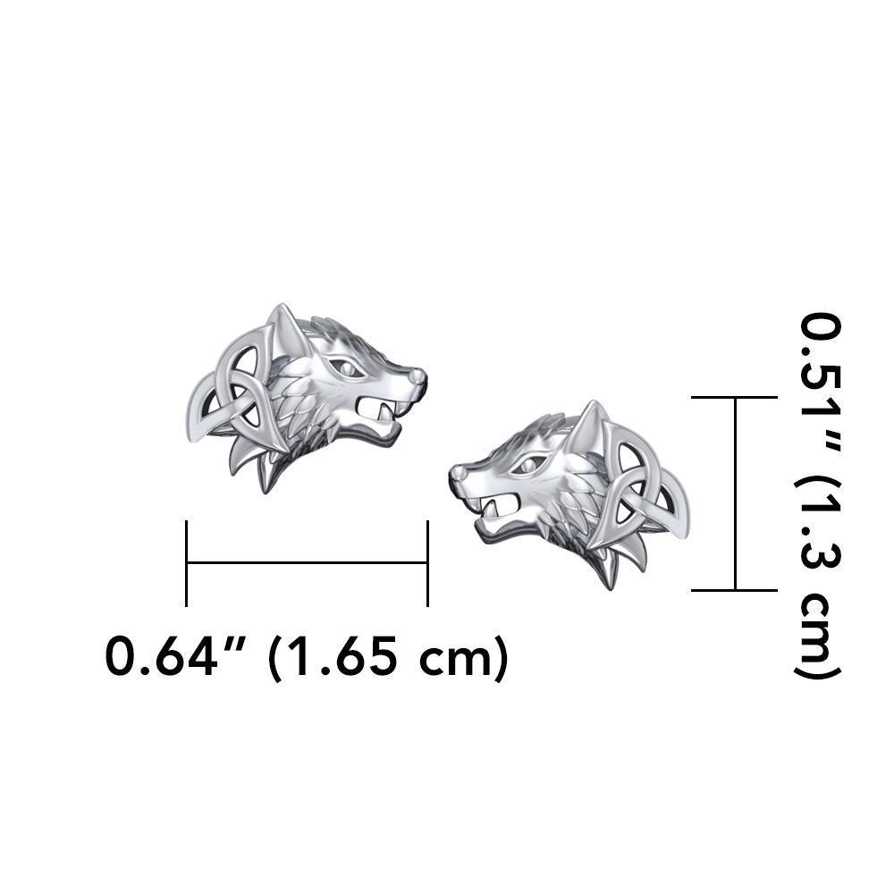 Wolves with Celtic Silver Post Earrings TER1789