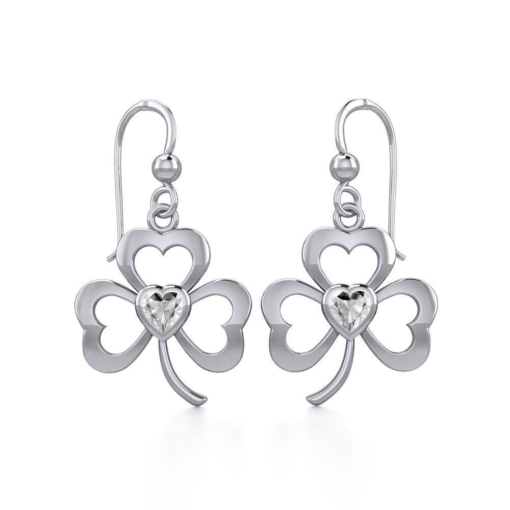 Silver Shamrock Earrings with Heart Gemstone TER1835