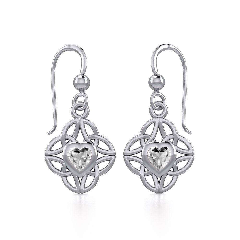Celtic Knotwork Silver Earrings with Heart Gemstone TER1845